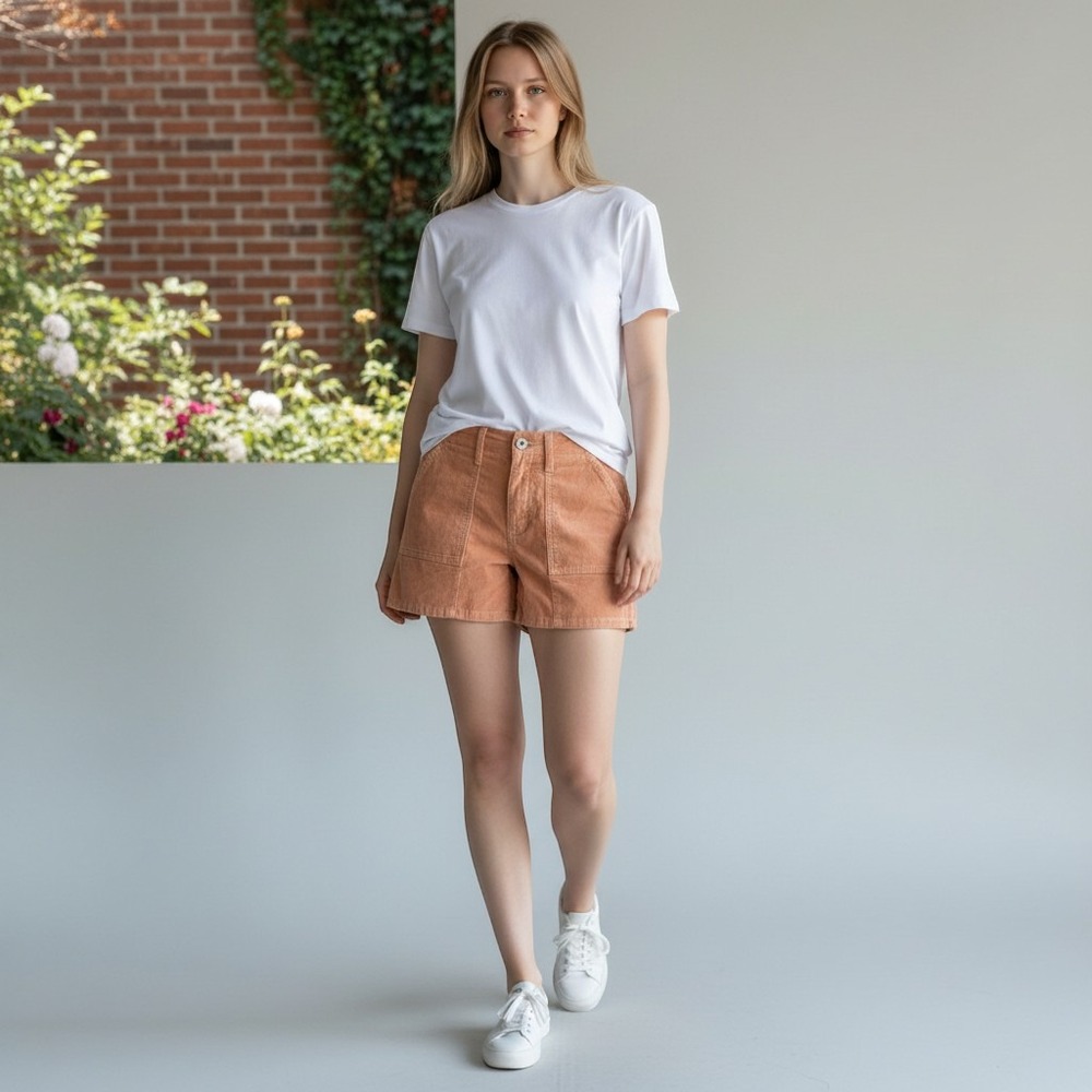 Roxy Sessions Short 2 Corduroy Ginger Root Orange Patch Pocket Shorts 26 NEW